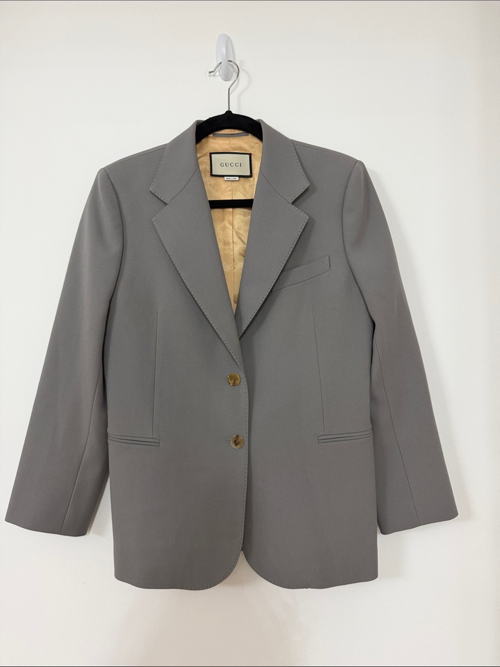 Gucci Women's Gray Single-Breasted Blazer with Gold Buttons